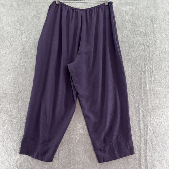 Citron Pants Women 1X Purple Textured Silk Wide Leg High Rise Pull On Lagenlook - Picture 6 of 15